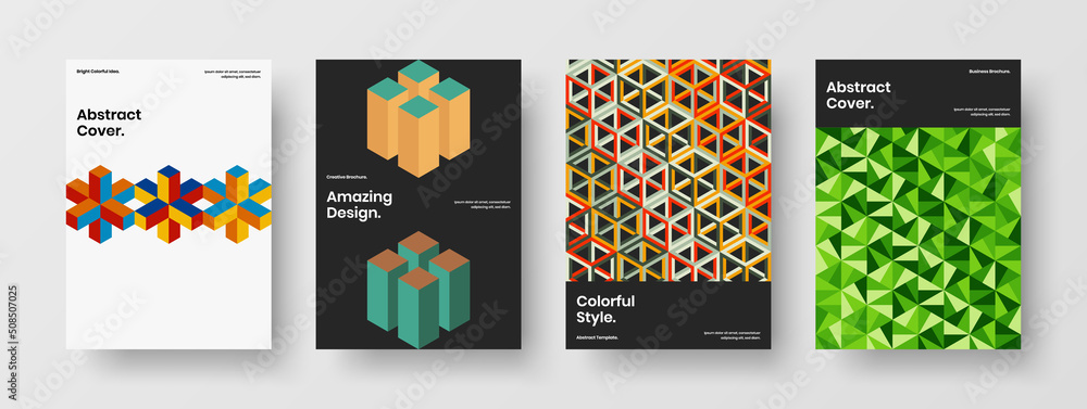 Fresh catalog cover A4 design vector layout collection. Minimalistic mosaic tiles pamphlet concept bundle. Fresh catalog cover A4 design vector layout collection. Minimalistic mosaic tiles pamphlet concept bundle.