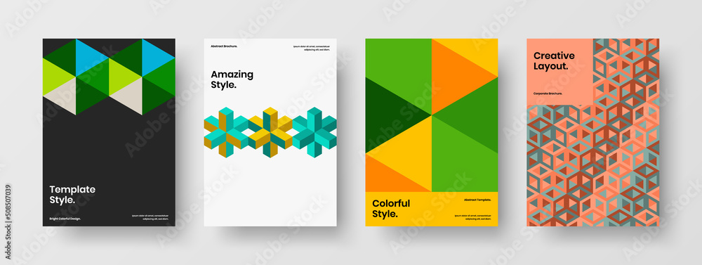 Trendy leaflet vector design illustration set. Colorful mosaic tiles handbill concept composition.
