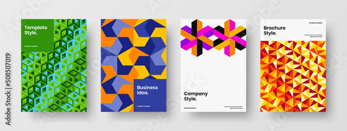 Fresh annual report vector design layout composition. Original geometric hexagons brochure template collection.