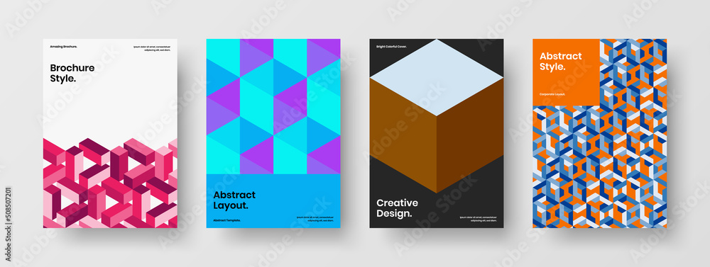 Original geometric shapes company identity template composition. Bright corporate brochure vector design illustration set.