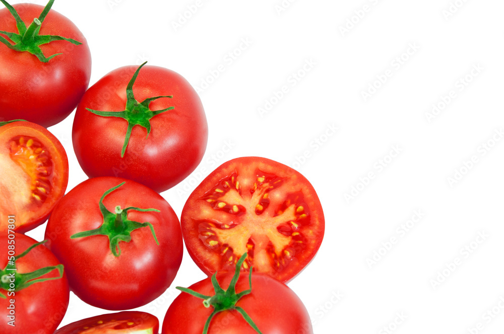 ripe tomatoes on a white background. the concept of cooking tomato sauce. red vegetables on a light texture. juicy pink tomatoes on the table ripe tomatoes on a white background. the concept of cooking tomato sauce. red vegetables on a light texture. juicy pink tomatoes on the table