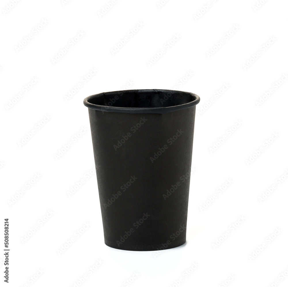 Empty black paper disposable cupon a white background, concept eco-friendly Empty black paper disposable cupon a white background, concept eco-friendly
