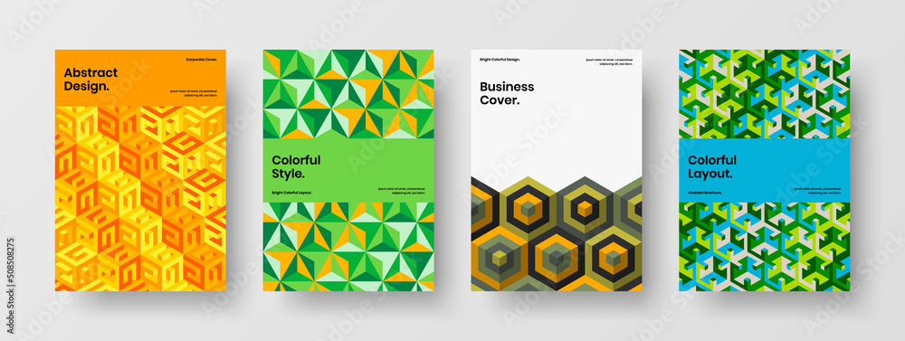 Isolated mosaic tiles company identity illustration set. Premium brochure design vector template composition.