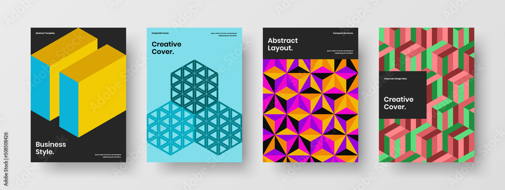 Premium company identity design vector template composition. Simple mosaic hexagons annual report layout collection.