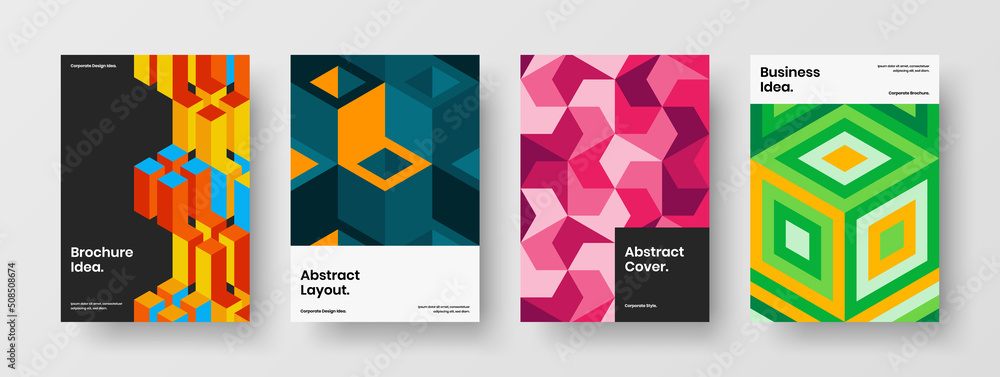 Colorful mosaic pattern catalog cover concept set. Isolated brochure design vector illustration composition.