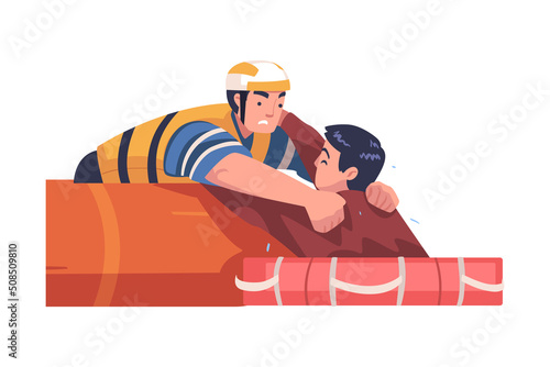 Man Character Pulling Guy from Water as Rescue and Life Saving Emergency Operation Vector Illustration