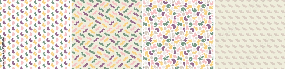 Set of colorful seamless patterns. Bright abstract shapes
