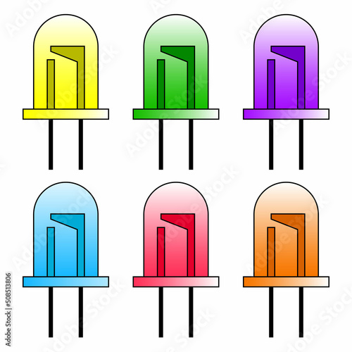set of colorful light emitting diode electronic symbol
