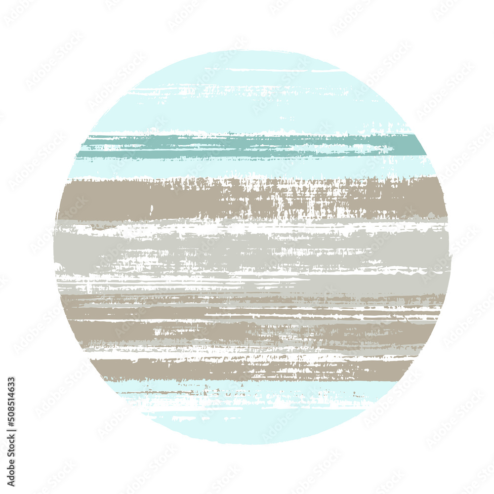 Vintage circle vector geometric shape with stripes texture of paint horizontal lines. Old paint texture disk. Badge round shape circle logo element with grunge stripes background.