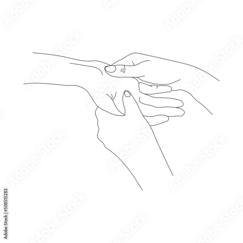 hand massage line art contour, image of basic hand massage movements, hand and body health, concept of care for women's hands through massage