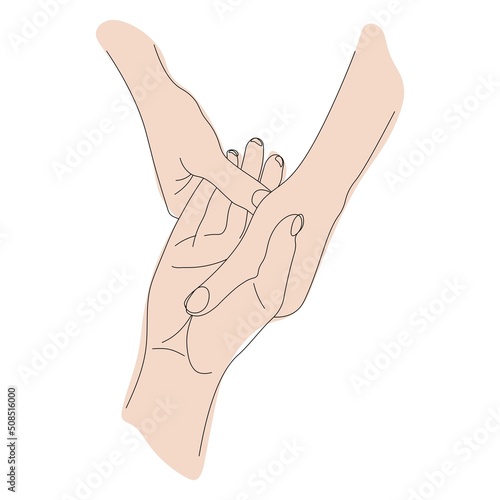 hand massage lineart, color image of body colors basic movements of hand massage, hand and body health, concept of care for women's hands through massage