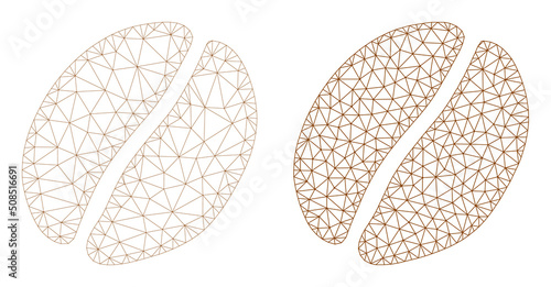 Polygonal mesh cacao bean icons. Flat model variants are created from cacao bean pictogram and mesh lines. Abstract lines, triangles and points are combined into cacao bean mesh.