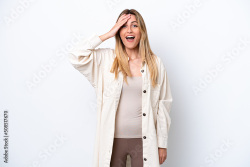 Young Uruguayan woman isolated on white background has realized something and intending the solution