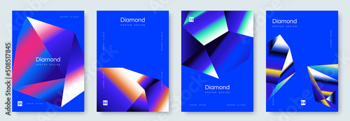 Poster collection with colorful polygonal diamond gradient. Abstract blue crystal background. Low poly banners set. Ideal for jewellery promo, cover, fashion, gift card, flyer. Vector illustration photo