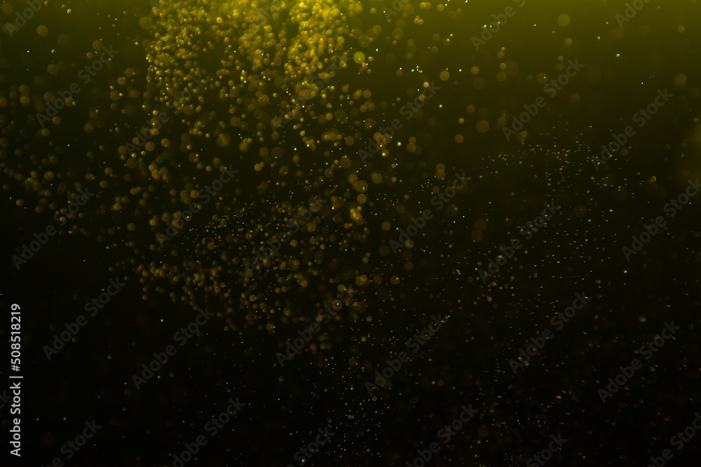 Obraz premium Golden sparkles on a black background. Blank for holiday, Christmas cards.