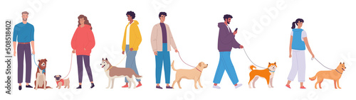 Young people walking with their cute dogs © HilaryDesign