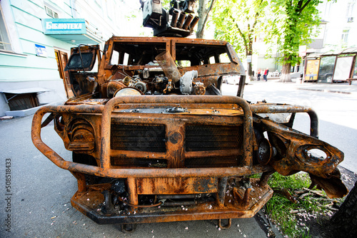 Exhibition of destroyed Russian military equipment near National museum of Military History of Ukraine in Kyiv, Ukraine