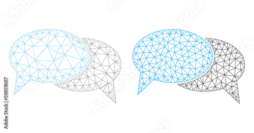 Polygonal mesh chat messages icons. Flat mesh variants are created from chat messages icon and triangulated lines. Abstract lines, triangles and points are organized into chat messages carcass.