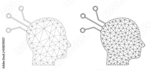 Polygonal mesh brain link icons. Flat mesh variants are created from brain link pictogram and triangulated lines. Abstract lines, triangles and points combined into brain link mesh.