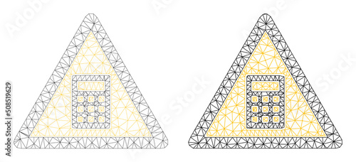 Polygonal mesh calculator warning icons. Flat model variants are created from calculator warning pictogram and mesh lines. Abstract lines,
