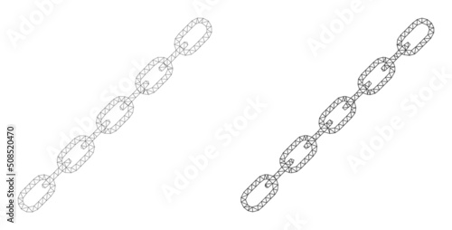 Polygonal mesh chain icons. Flat mesh variants created from chain pictogram and mesh lines. Abstract lines, triangles and points are combined into chain carcass.