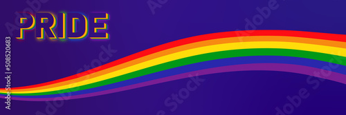 Pride Month LGBT rainbow color flag. Abstract background wave with Pride word glowing LGBT flag Lesbian, Gay, Bisexual, Transgender rainbow flag vector illustration