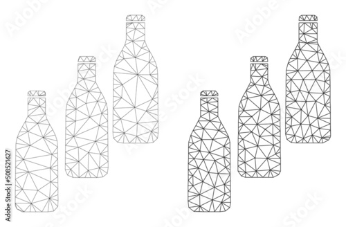 Polygonal mesh beer bottles icons. Flat structure versions are created from beer bottles icon and mesh lines. Abstract lines, triangles and points are organized into beer bottles mesh.