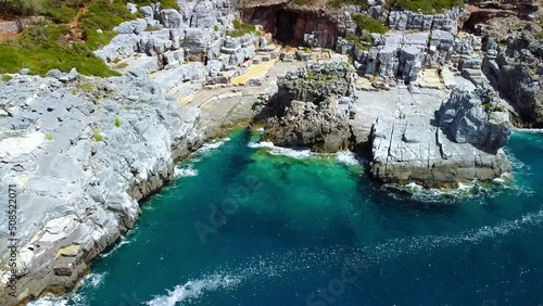 Aerial view of Katafygi rocky plateau beach in Mani, Greece photo