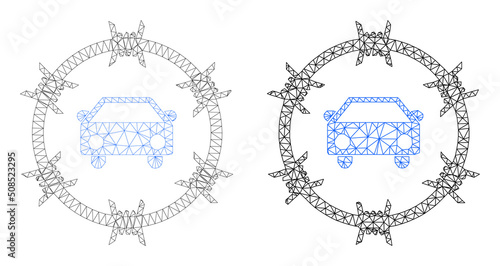 Polygonal mesh car arrest icons. Flat carcass versions are created from car arrest symbol and triangulated lines. Abstract lines, triangles and points organized into car arrest carcass.