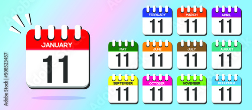Day 11. Calendars with the 1st of each month, in vector and different colors