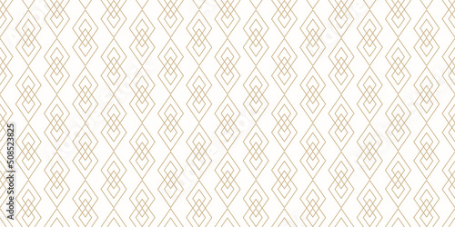 Golden vector geometric lines texture. Elegant seamless pattern with diamonds, linear rhombuses. Abstract gold and white ornament. Art deco style. Trendy minimal background. Luxury repeat geo design