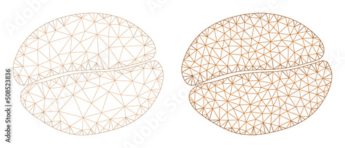 Polygonal mesh coffee bean icons. Flat carcass variants are created from coffee bean icon and mesh lines. Abstract lines, triangles and points are organized into coffee bean frame.