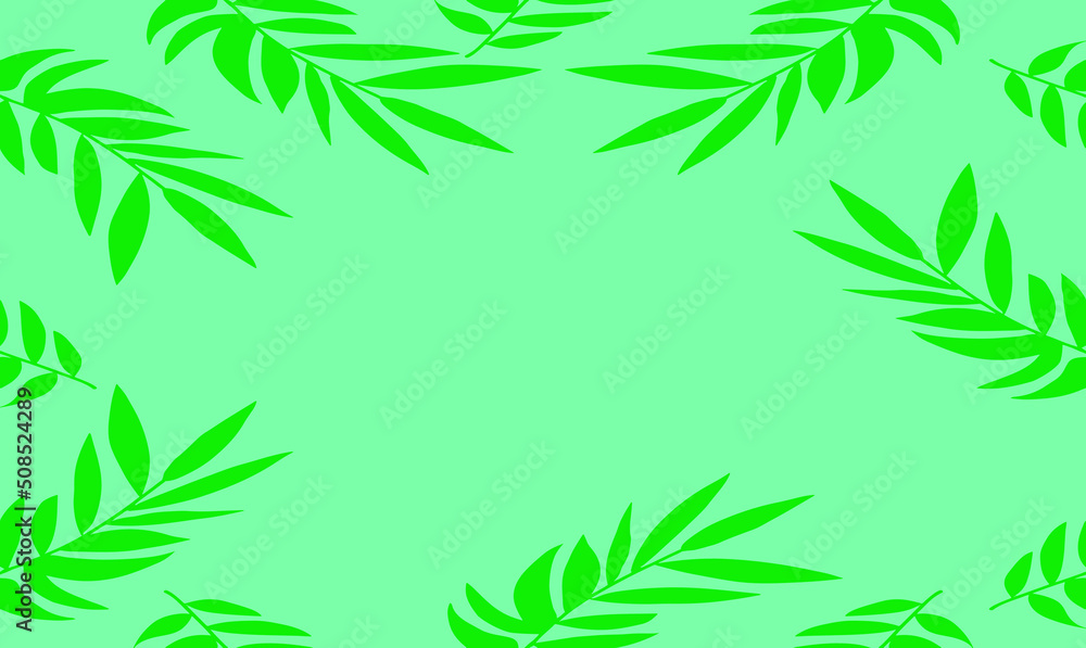 Background with green leaves. Seamless vector illustration isolated on light green background.