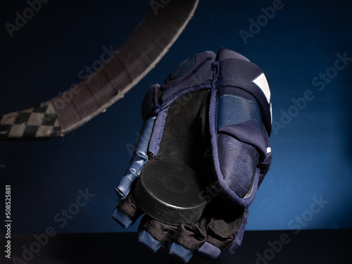 Photography Closeup of ice hockey equipment against a smoky background