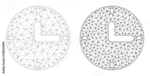Polygonal mesh clock icons. Flat mesh variants created from clock icon and triangulated lines. Abstract lines, triangles and points organized into clock carcass.