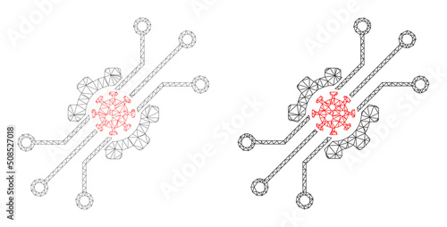 Polygonal mesh artificial virus icons. Flat model variants are created from artificial virus pictogram and mesh lines. Abstract lines, triangles and points are combined into artificial virus frame.