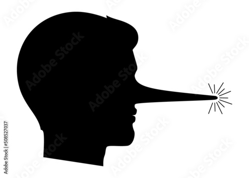 Liar man with a long nose, black silhouette concept vector illustration.