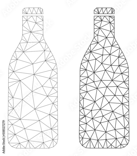 Polygonal mesh beer bottle icons. Flat mesh variants created from beer bottle pictogram and mesh lines. Abstract lines, triangles and points are organized into beer bottle carcass.