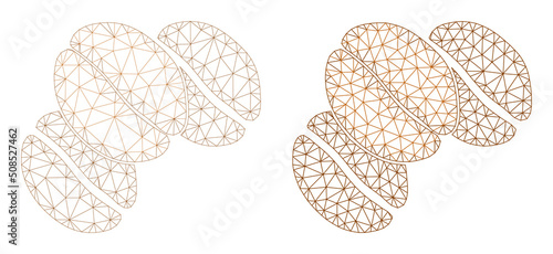 Polygonal mesh coffee beans icons. Flat frame variants are created from coffee beans symbol and triangulated lines. Abstract lines, triangles and points are organized into coffee beans carcass.