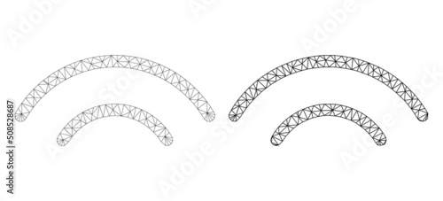 Polygonal mesh broadcasting icons. Flat carcass variants created from broadcasting symbol and mesh lines. Abstract lines, triangles and points are combined into broadcasting frame.