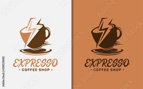 Coffee Cup Combined with Flash Symbol As The Express Coffee Logo Design.