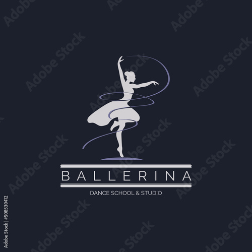 Ballerina dance school and studio in ballet motion dance style logo template design vector for brand or company and other