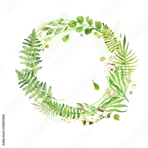 Hand drawn Floral wreath with meadow herbs isolated on white background. Spring summer decor frame. Vector illustration. Design element for invitations, greeting cards, cosmetic and other.