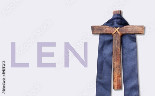 Wooden Christian Cross. Concept  Holy Week, Palm Sunday and Good Friday.