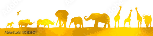 African yellow landscape with animals. Vector illustration