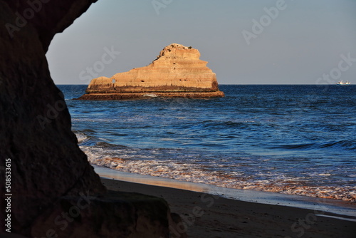 Big seastack in the water-Praia dos Tres Castelos Beach. Portimao-Portugal-291 photo