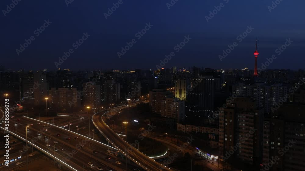 中国北京テレビ塔と北京市の夕景から夜景 タイムラプス 中国北京テレビ塔と北京市の夕景から夜景 タイムラプス