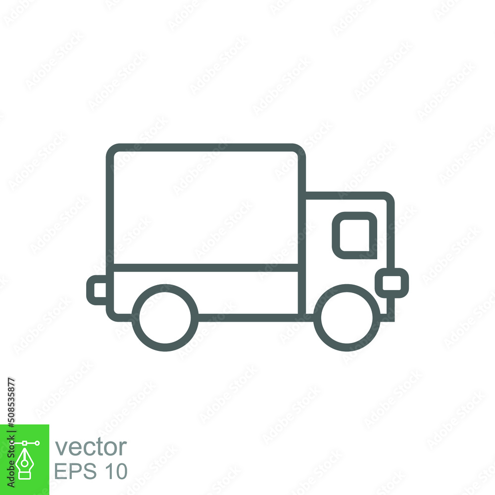 Truck icon. Simple outline style. Thin line symbol. Shipping car, delivery concept. Vector illustration isolated on white background. EPS 10.