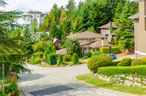 Houses in suburb at Summer in the north America. Luxury houses with nice landscape. © karamysh
