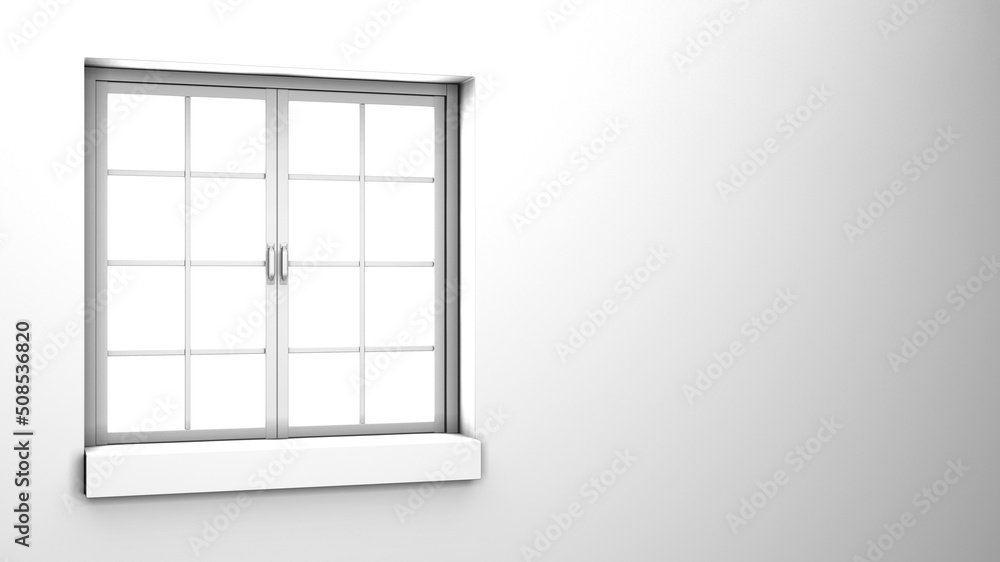 White window with white background.
3d rendering illustration.
